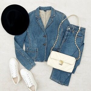 Gap Denim Blazer Jacket Fitted‎ Stretch Blue Jean Casual Size 8